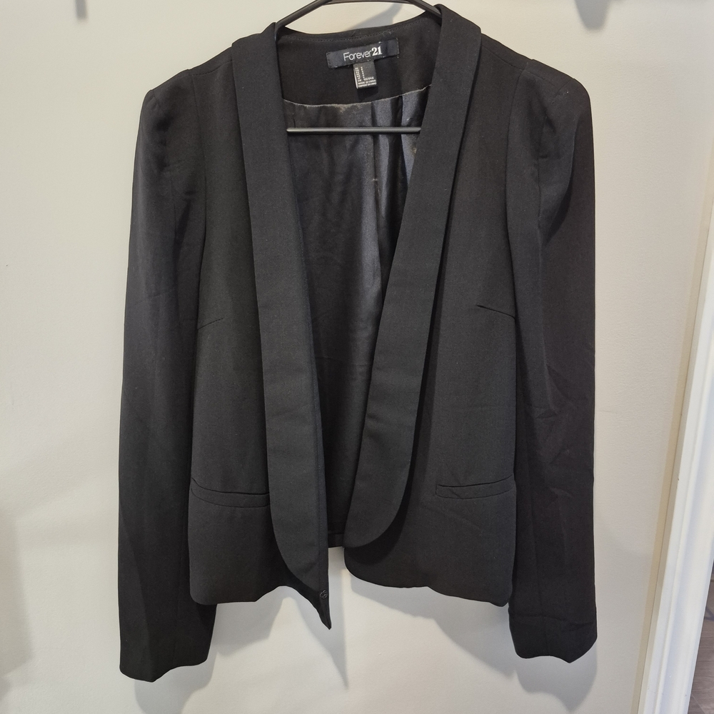 Forever 21 Black Open-Front Shawl Collar Blazer